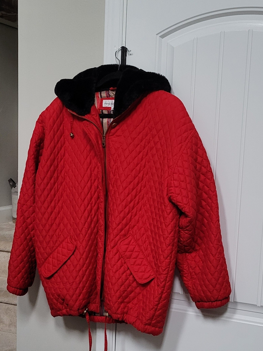 Quilted Red Hooded Jacket with Faux Fur Trim